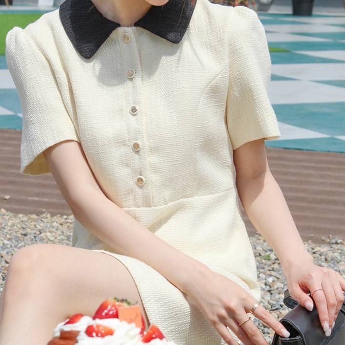 뉴데이자체제작데일리 여성 배색 카라 미니 원피스