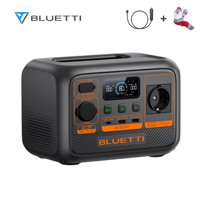BLUETTI 블루에티 AC2P 파워뱅크 300W 230.4Wh 고속충전 휴대용 보조배터리 올인원인산철 캠핑낚시용 앱 컨트롤 UPS기능(NAS용) 파워리프팅기능 차량용충전케이블증정, AC2P