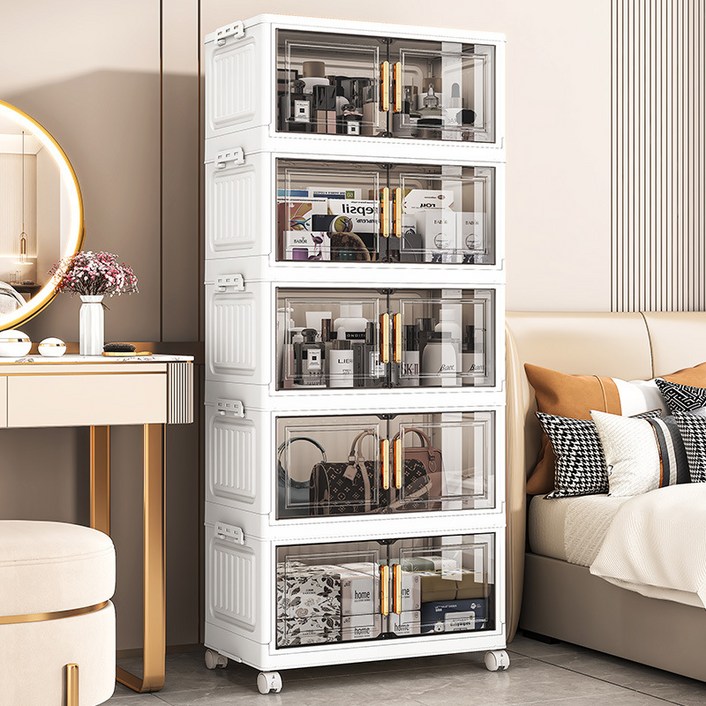 ANYOU 대형 이동식 접이식 수납장 다용도 옷 수납장 거실 정리장 접이식 수납함 리빙박스 다용도 수납장, 6층