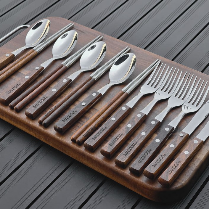 매드독캠프 캠핑 4인 커트러리 세트 스테인리스304 원목 수저세트