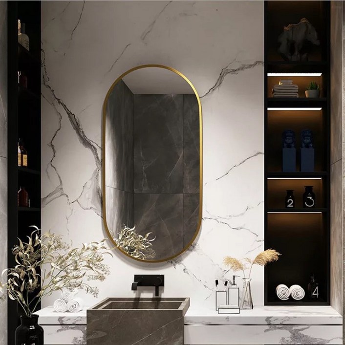 타원형 골드 화이트 블랙 거울 화장대 욕실 카페 매장 인테리어 거울 500X800, 무광 블랙