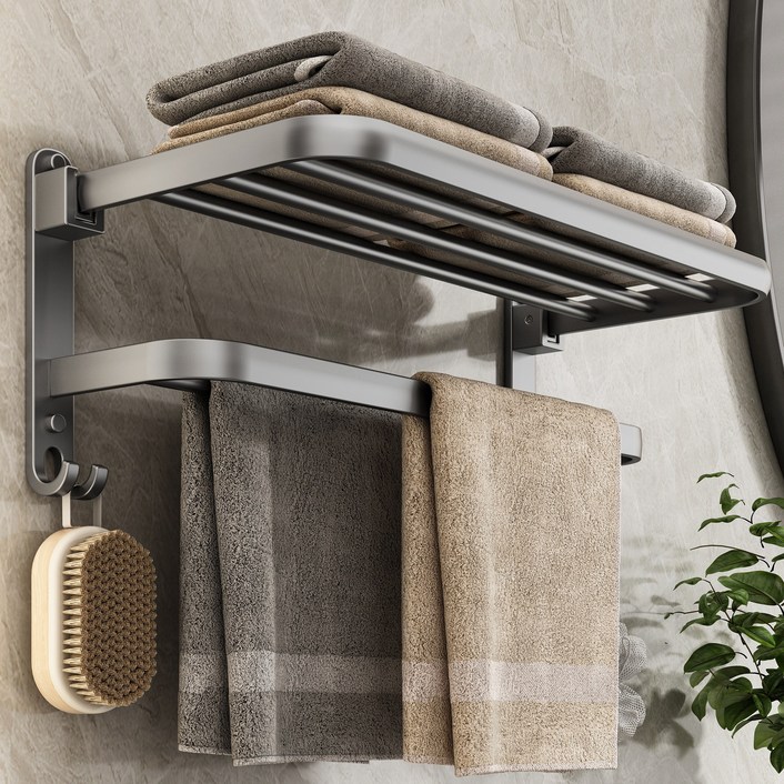 에스위두 무타공 초강력 접착식 욕실 수건걸이 선반, 그레이, 1개