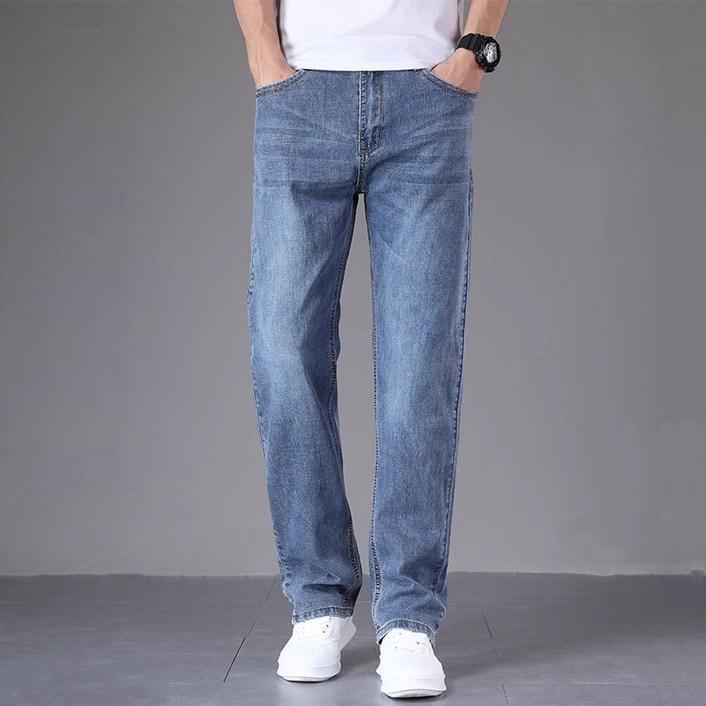 wassup 남자청바지스판 얇은 슬랙스 일자청바지 여름 빅 사이즈 긴바지