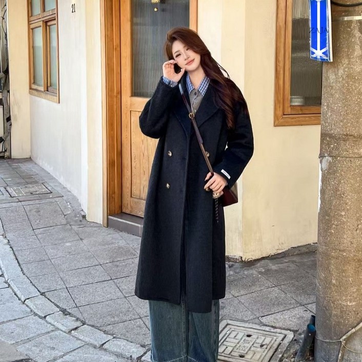 ZAJA 여성 울 코트 루즈핏 롱 코트