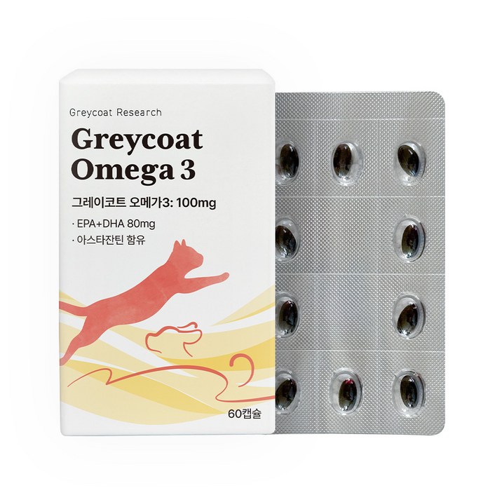 야옹섬 고양이 신장 오메가3 100mg 60캡슐 KD Pharma 미니 고순도 그레이코트 신부전 관리 2개월분