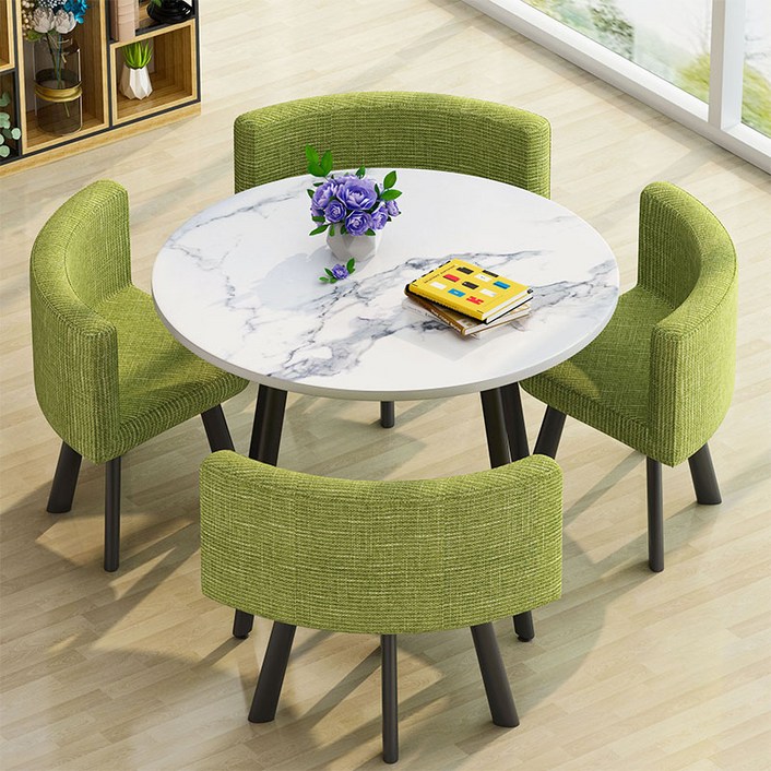 4인용 원형 올인원 테이블 의자 세트 카페 공간활용, 혼합색상