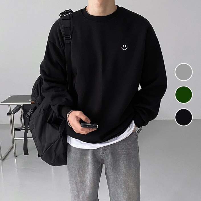 꼰스 벌룬핏 페이스 자수 오버핏 맨투맨