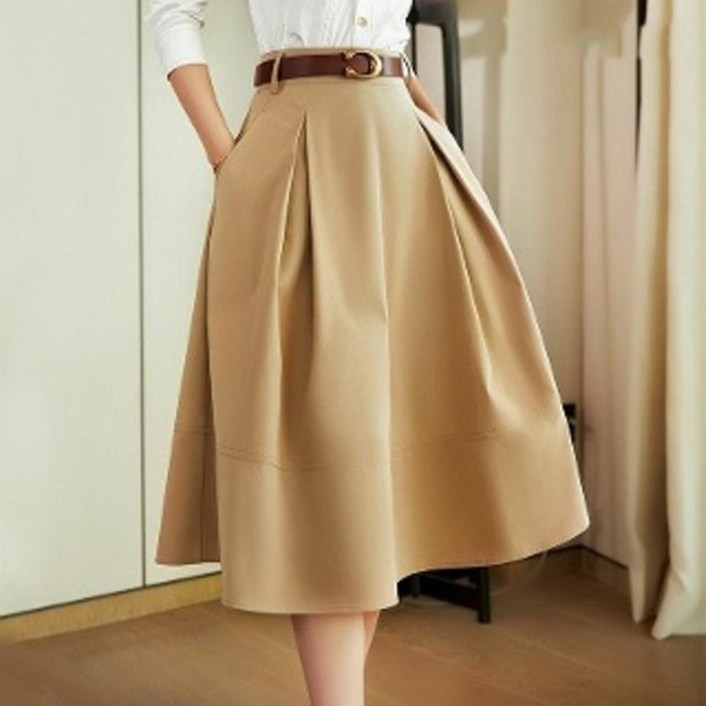 핀턱풀스커트 롱 플레어 햅번스커트