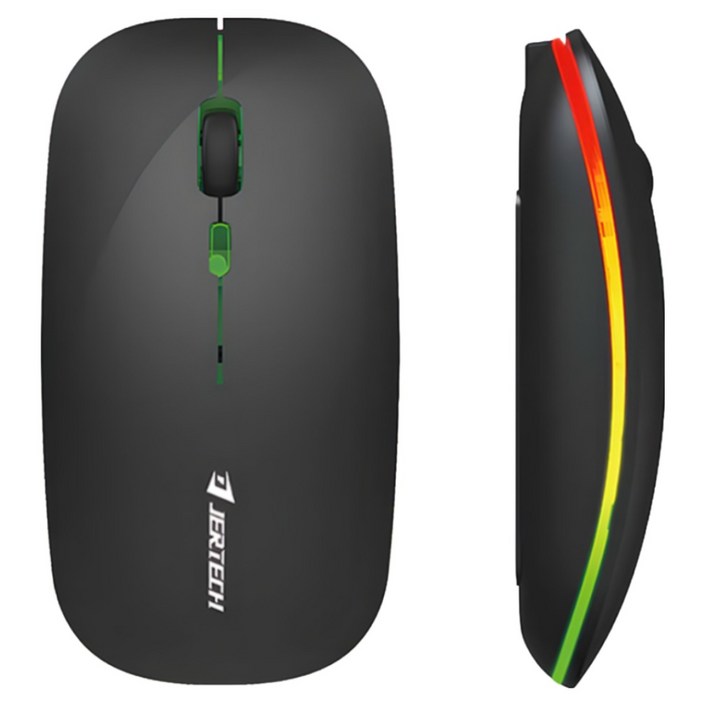 JERTECH 충전식 무선 마우스 무소음 블루투스 RGB JR3, 블랙