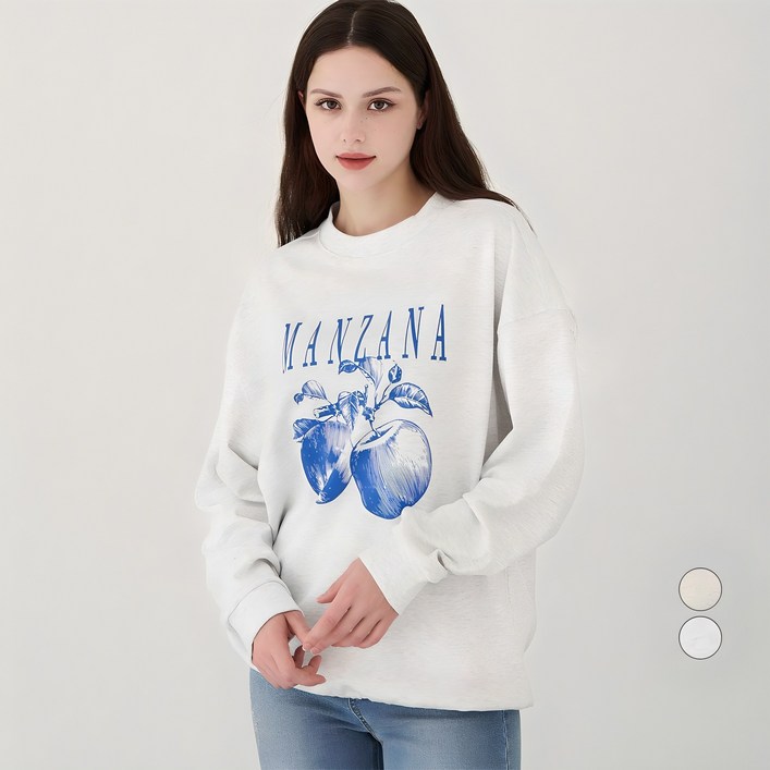 Elle Paris 오버핏 그래픽 특양면 맨투맨 MANZANA Elle Paris 오버핏 그래픽 특양면 맨투맨 MANZANA