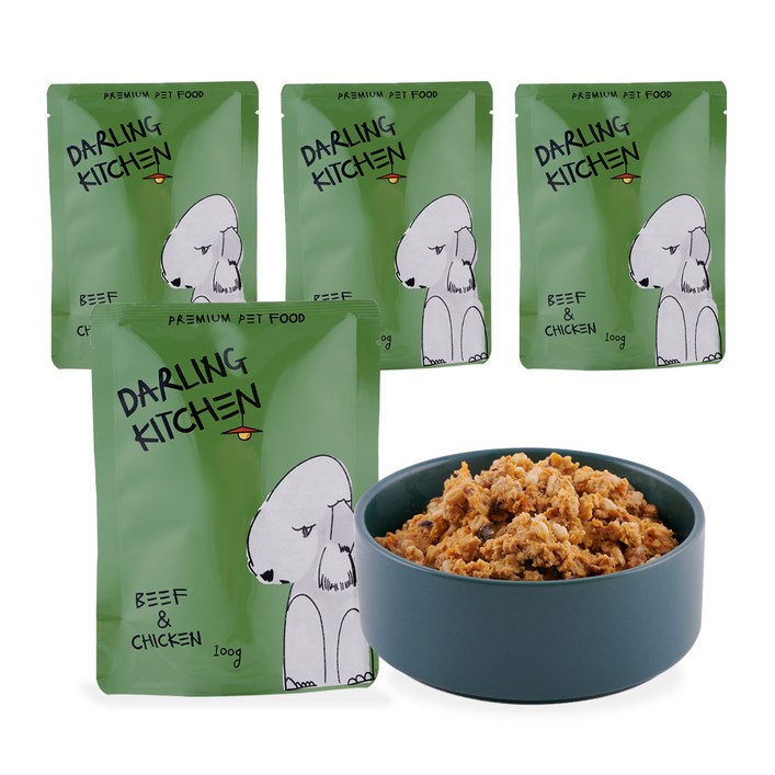 달링키친 강아지 자연화식 사료 4p, 소 + 닭, 100g, 1세트