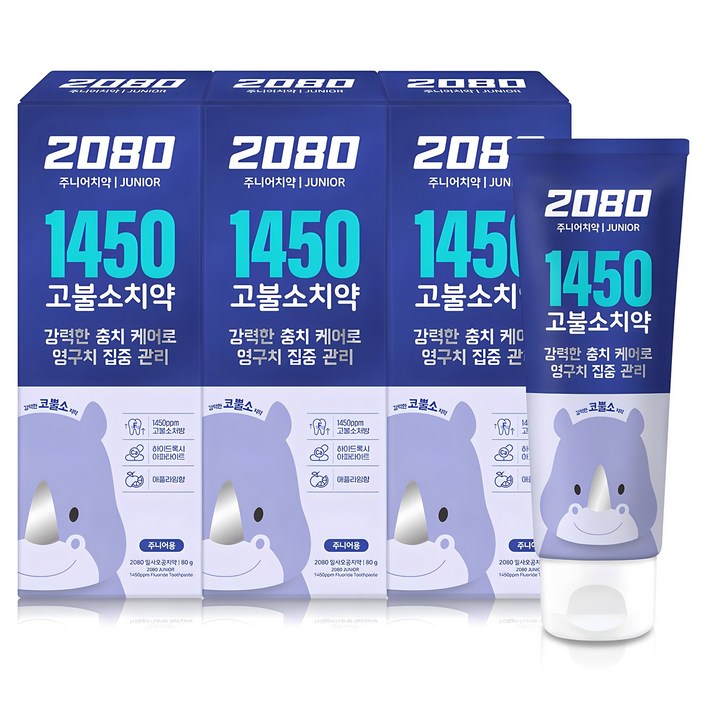 2080 일사오공 고불소 주니어 치약, 80g, 3개
