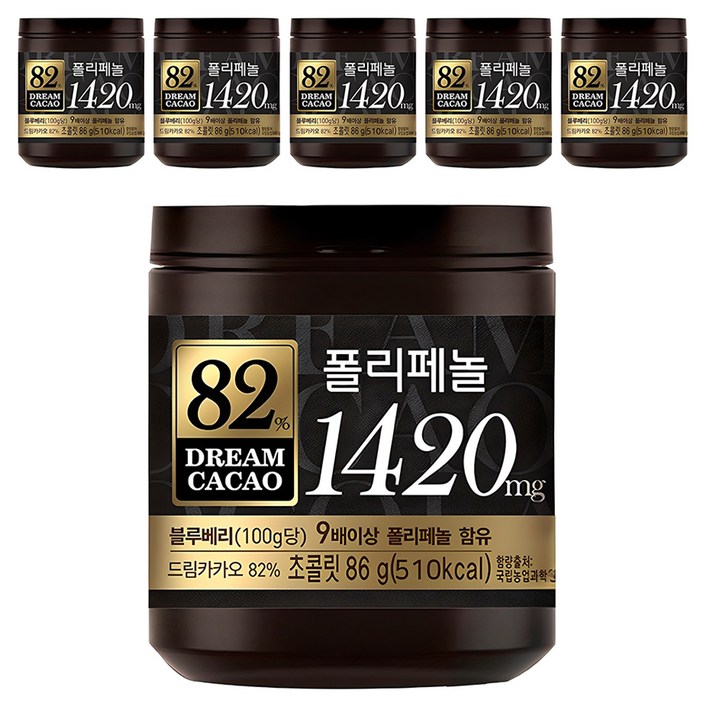 롯데웰푸드 드림카카오 82 폴리페놀 초콜릿, 86g, 6개