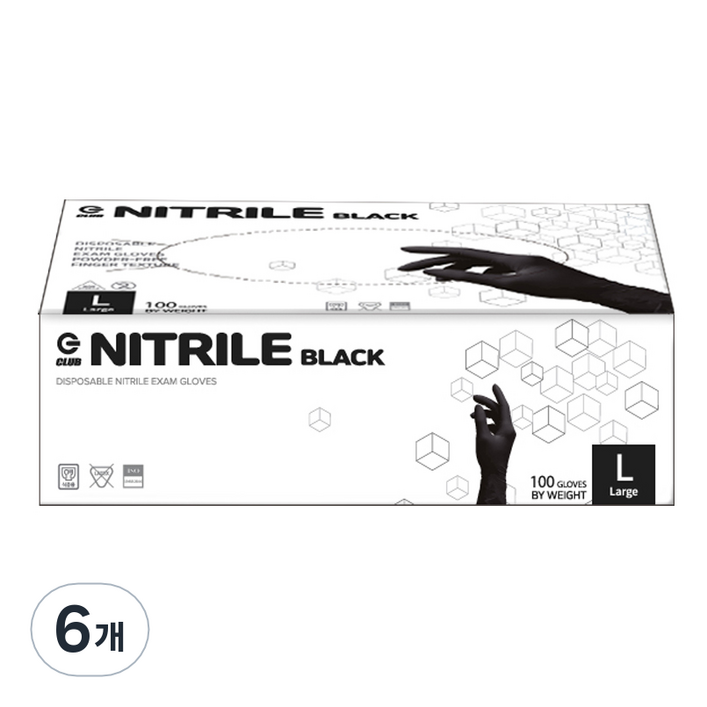 지클럽 니트릴 장갑 100p, 블랙, 대(L), 6개
