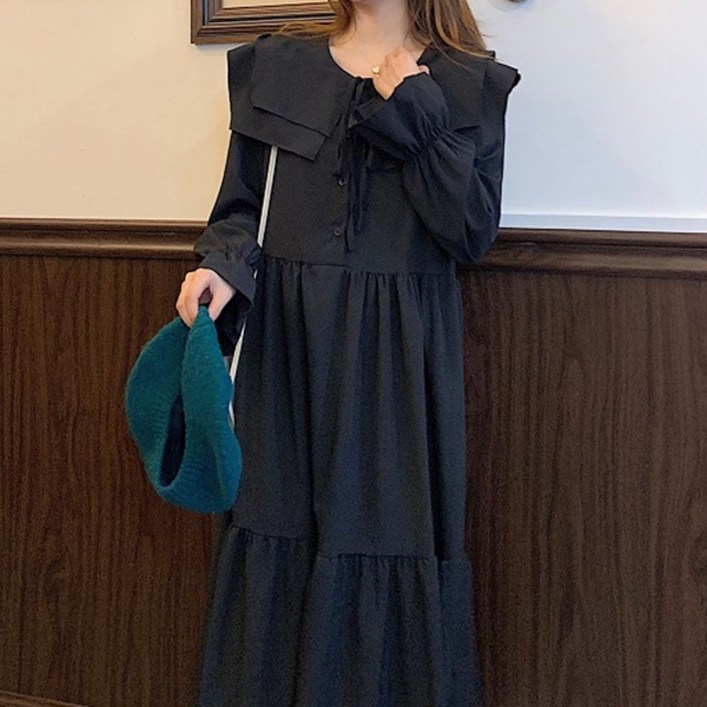 메이첼 이중 빅카라 캉캉 롱 원피스 00187 빅사이즈 포함