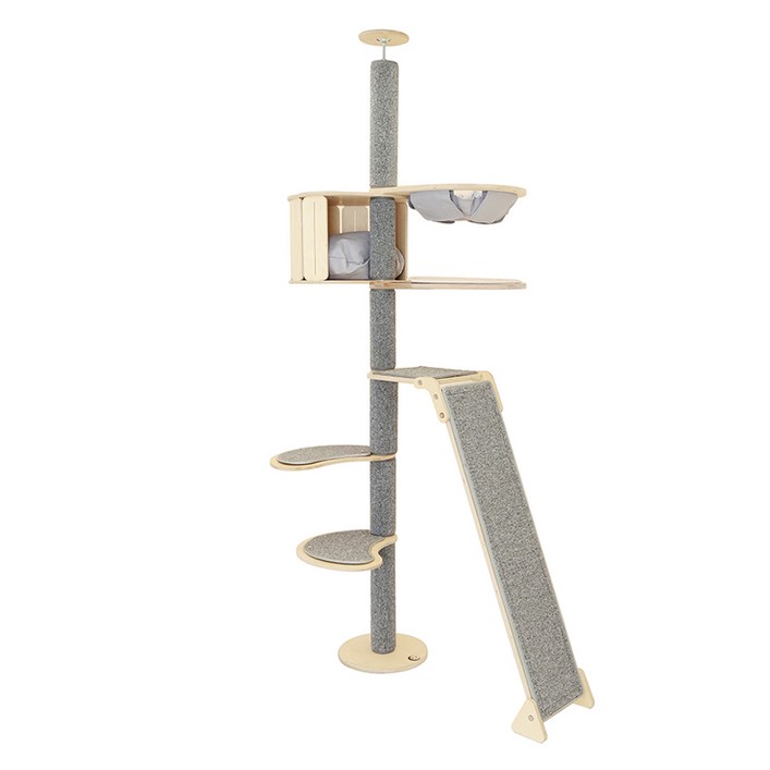 캣츠드림 고양이용 놀이와 휴식의 공존 하우스 앤 슬라이드형 캣폴 세트 004 일반 B형, 그레이, 1세트