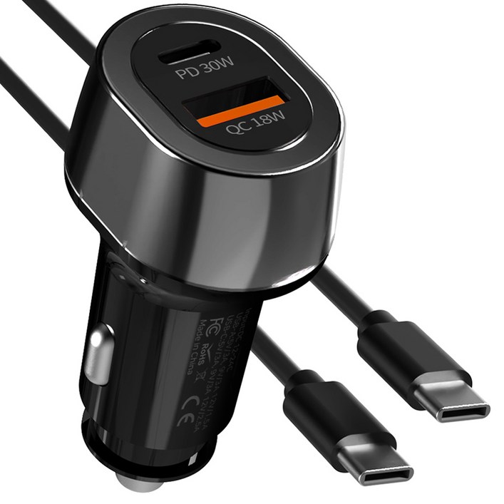 구스페리 PD 3.0 48W 2포트 차량용 시거잭 C타입 USB타입 고속 충전기, 단일상품, 블랙