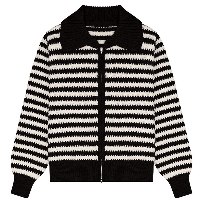 비키 여성용 지그재그 스트라이프 투웨이 니트 집업 THMCX2998