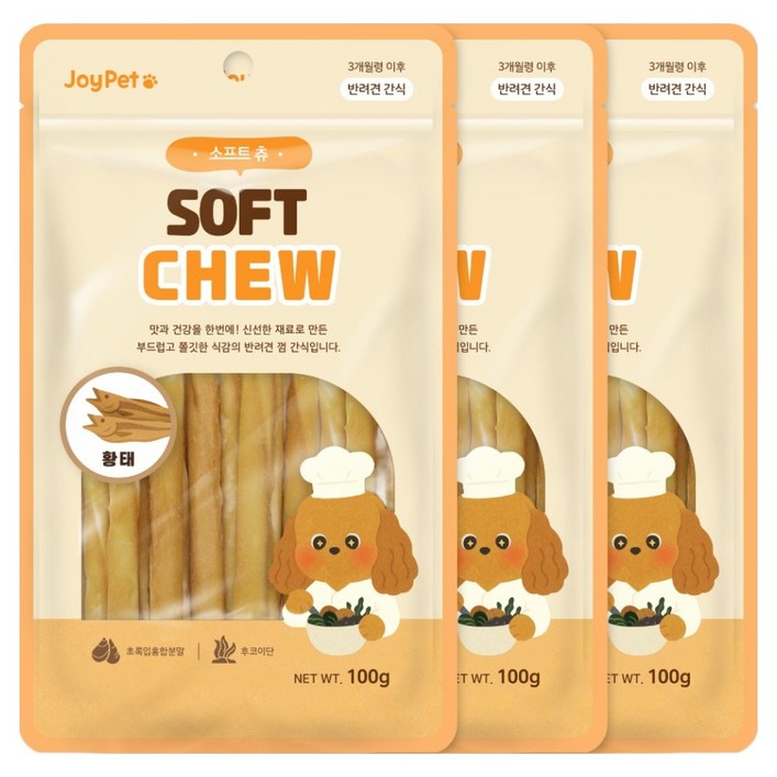 조이펫 강아지 소프트 츄 간식, 100g, 3개, 황태