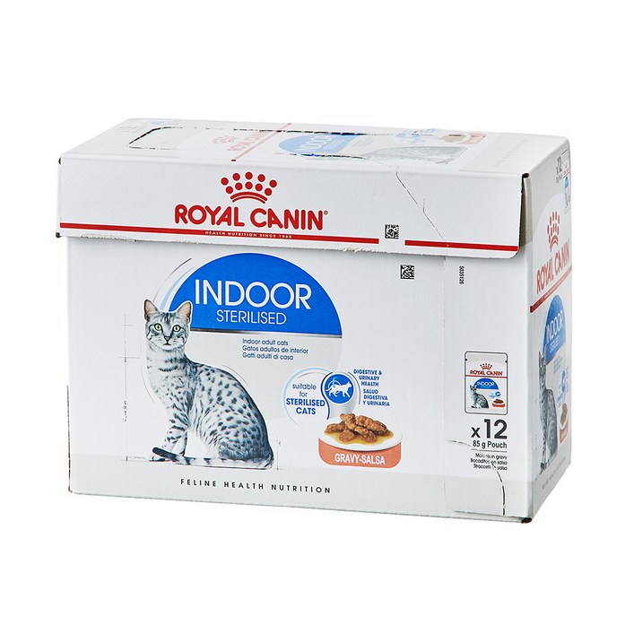 로얄캐닌 어덜트 고양이 그레이비 인도어 습식 파우치 사료, 닭돼지, 85g, 12개