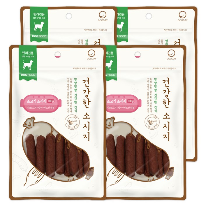 굿데이 건강한 소시지 강아지간식, 소고기 맛, 100g, 4개