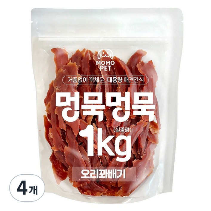 멍묵멍묵 강아지 사사미 육포 대용량 간식, 오리꽈배기, 1kg, 4개