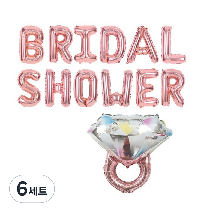 파티쇼 브라이덜 샤워 메세지 은박풍선 + 반지 풍선 세트, 로즈골드, 6세트