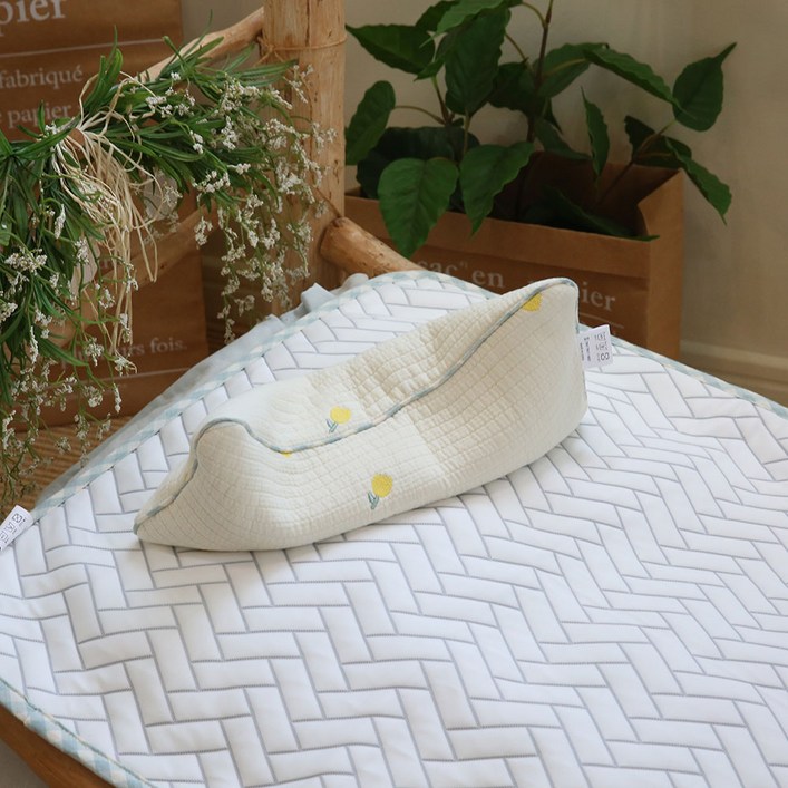 화모 유아용 프리미엄 거즈자수 일체형 좁쌀베개, 달빛튤립, 1개