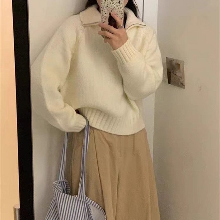 아이엠몽 여성용 사하라 반집업 무지 단색 니트 스웨터