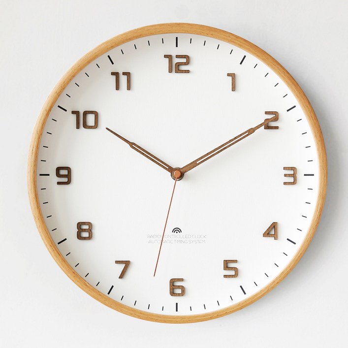 MJK 비치우드 원목 전파 벽시계, 내츄럴