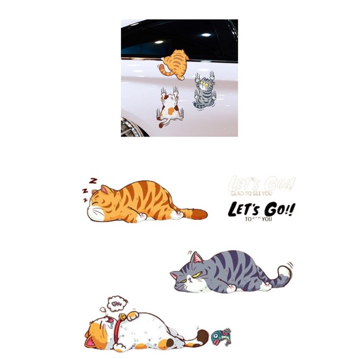 바이유즈 차량용 고양이스티커 스크래치 흠집, 1개