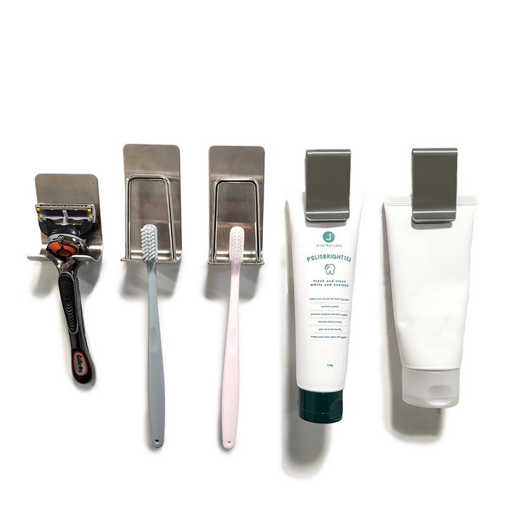 올 스텐 칫솔걸이세트 2인세트 생활친구2세대, 1세트, 실버