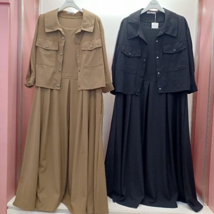 라티움 Destijl HC06 최강스판 스트링 주머니 민소매 원피스 크롭 7부 카라 쟈켓 세트 D2533se01 41148390 424934