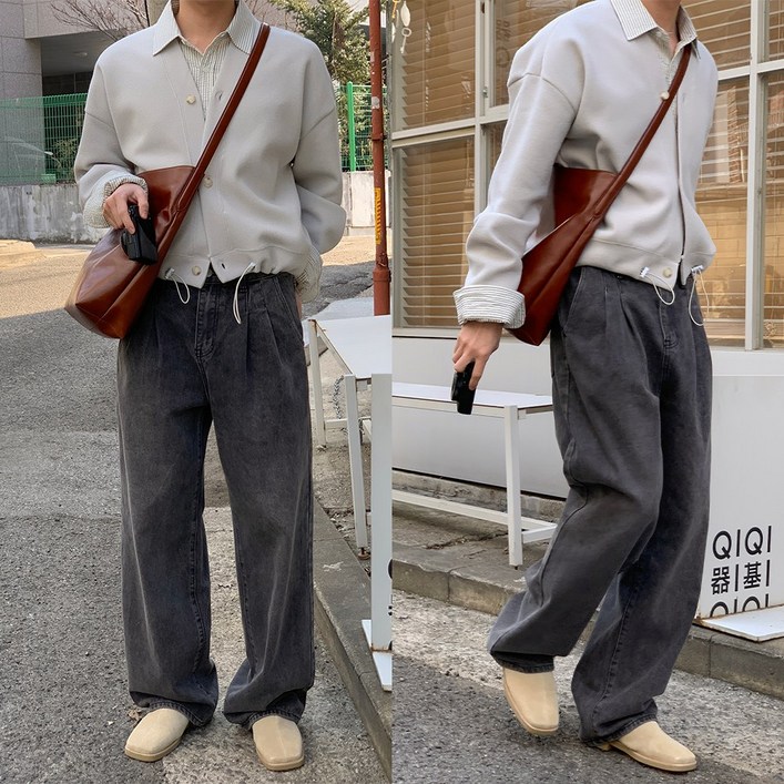 남자 사계절 핀턱 워싱 와이드 데님팬츠 남성용 청바지 4colors
