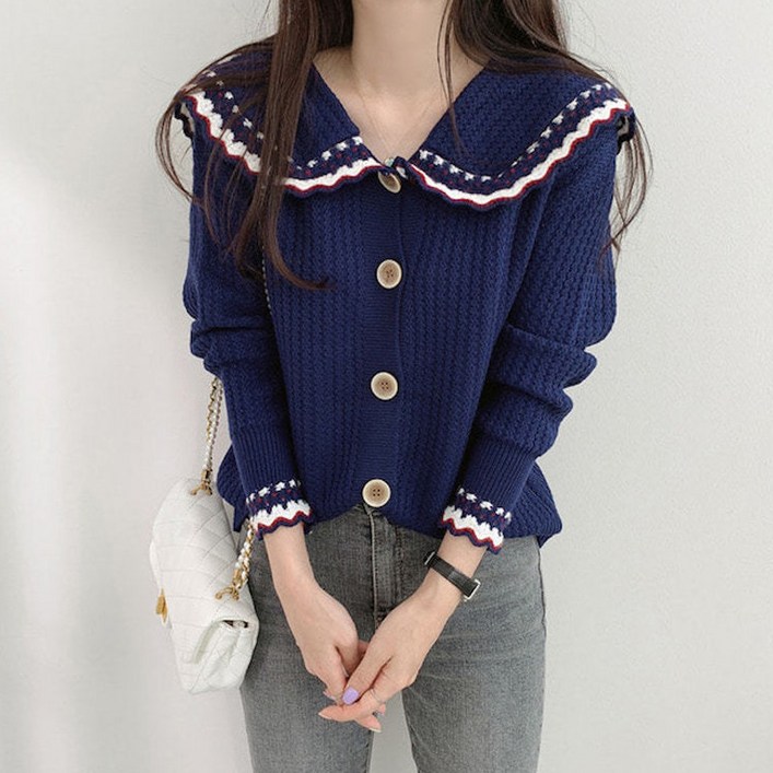 샐리 빅카라물결배색니트가디건 I4C-CCA048