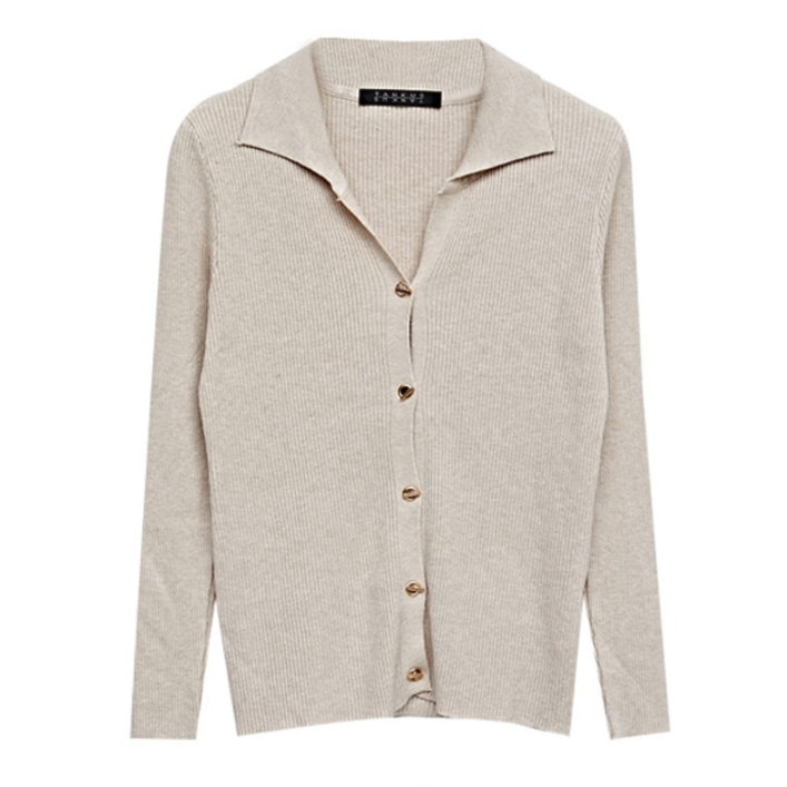 탱커스 골지 트임 카라 골드 버튼 긴팔 가디건 TV3CD015L0 여성 카라넥 베이직 데일리 캐주얼 봄 가을 겨울 여자 긴팔 긴팔티 긴팔가디건 TANKUS 단추 가디건