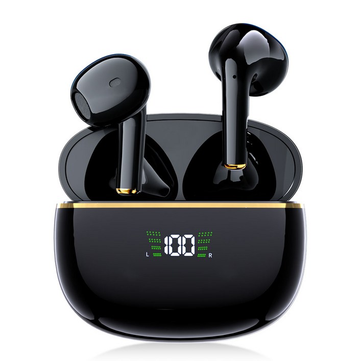 SMIRIA 노이즈 캔슬링 무선 이어폰 블루투스 5.3 자동 페어링 방수 배터리 잔량 확인, 블랙