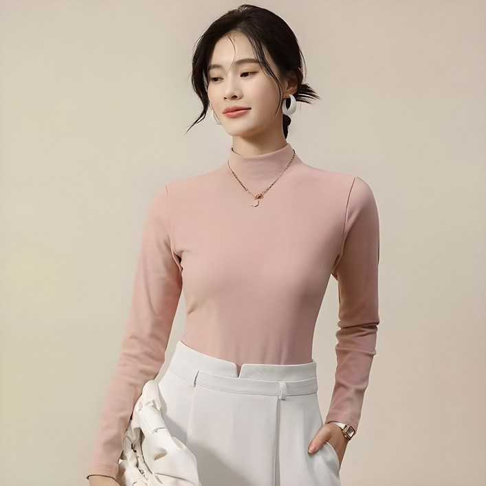 사입자몰 릴리반목티 이너 프릴 폴라 레이어드 긴팔 반폴라 반하이넥 티셔츠 블라우스 니트 원피스 여성 미시