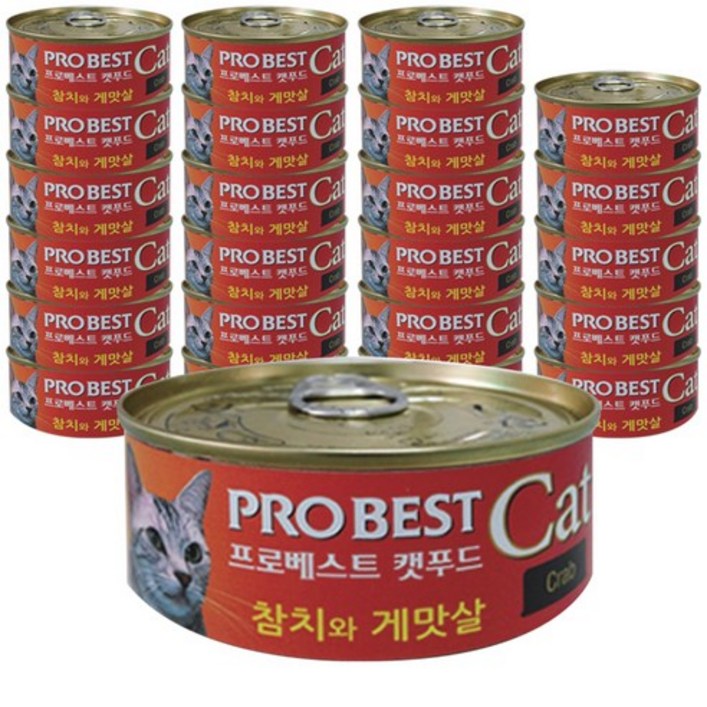 프로베스트 캣푸드 고양이 간식캔, 참치  게맛살 혼합맛, 48개입