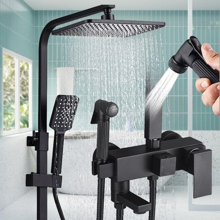 해바라기 샤워기 세트 4단 조절 해바라기수전 샤워기세트 가능 수납 가능한 선반 샤워봉세트