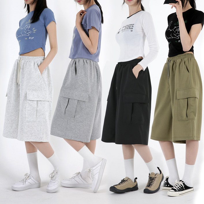 [오버나인] 여성 5부,7부 기장선택 버뮤다 카고 팬츠 반바지