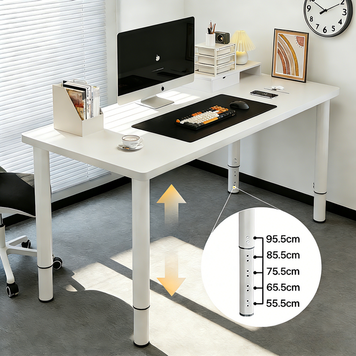 Unihome E0급 높이조절 1인용 학생 공부 책상 튼튼한 사무용 컴퓨터 테이블, 화이트