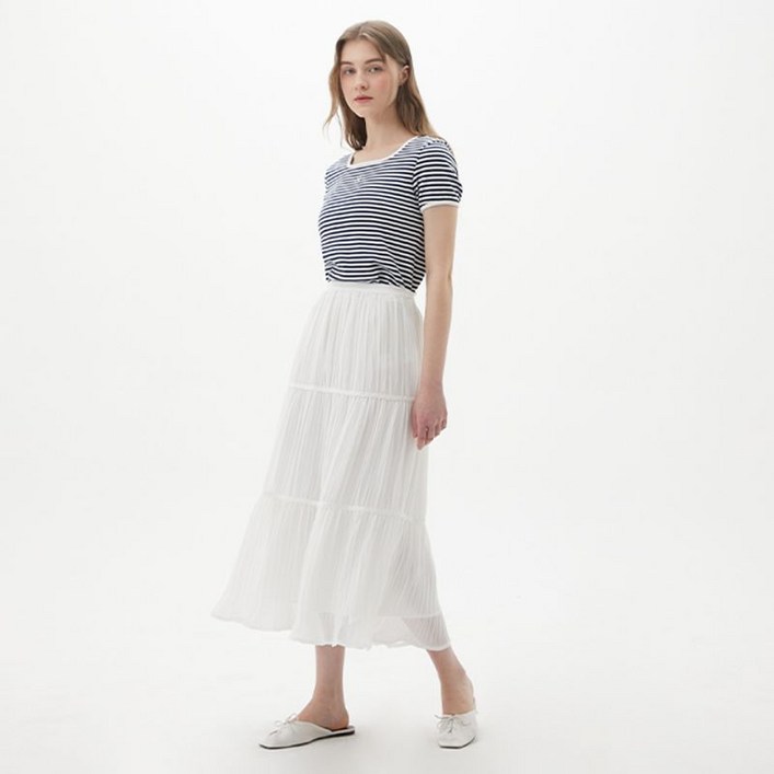 플라스틱아일랜드 셔링 티어드 스커트 PQ2WS462