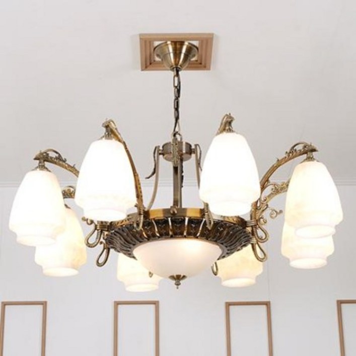 미켈란 11등 신주 브론즈 펜던트 샹들리에 엔틱샹들리에 유리갓샹들리에조명, LED 12W전구 주광색(하얀빛)