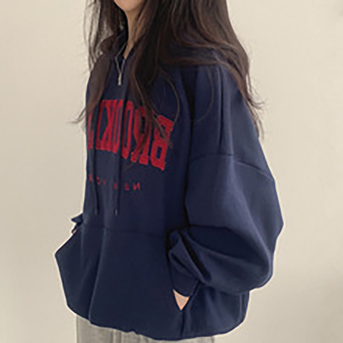 휘잇 여성 기모 후드 브룩클린 오버핏 후드티 긴팔티 스웻셔츠 맨투맨