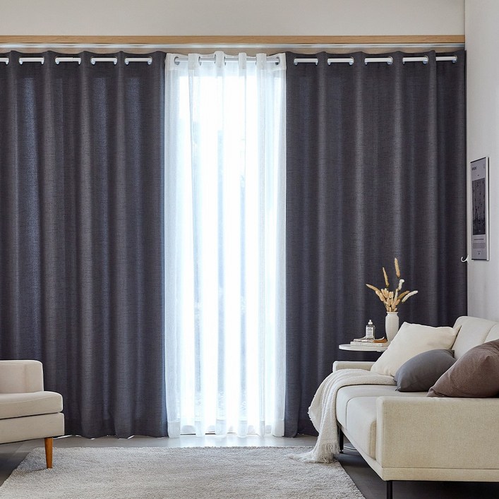 모던하우스 루밍 생활암막 아일렛형 긴창문커튼 220×240 차콜그레이 2p