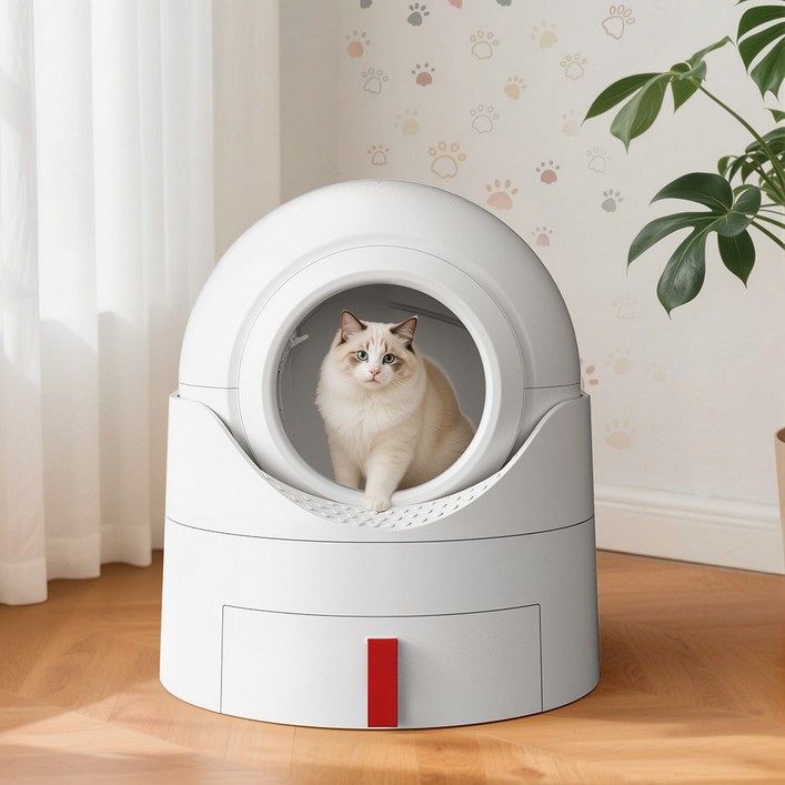 Zaxnouvi 고양이 화장실 반자동 롤러 배변 대형 화장실고양이 모래삽과 모래갈이 배변봉투 포함, 1개, 화이트