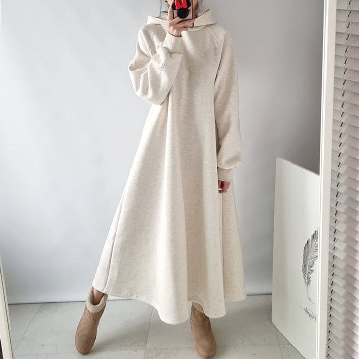 에이나인 벨라 데일리 플레어 후드 롱원피스 루즈핏