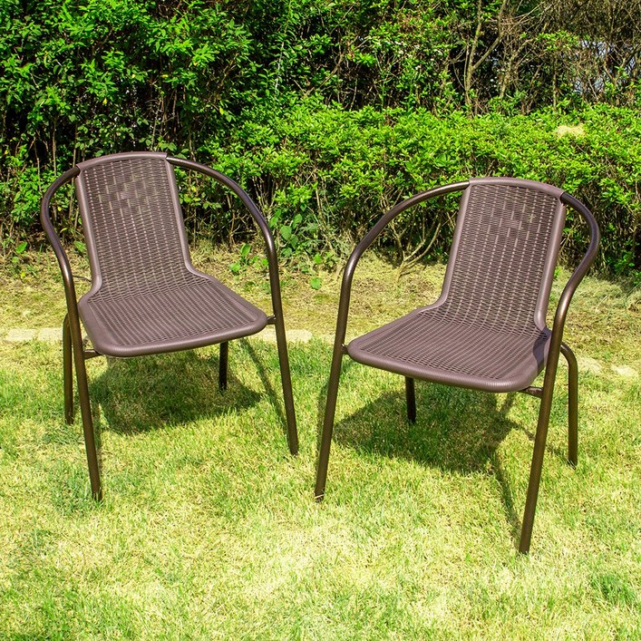 유로 49번 플라스틱 라탄 의자 4개 야외 테라스 체어, 브라운, 4개