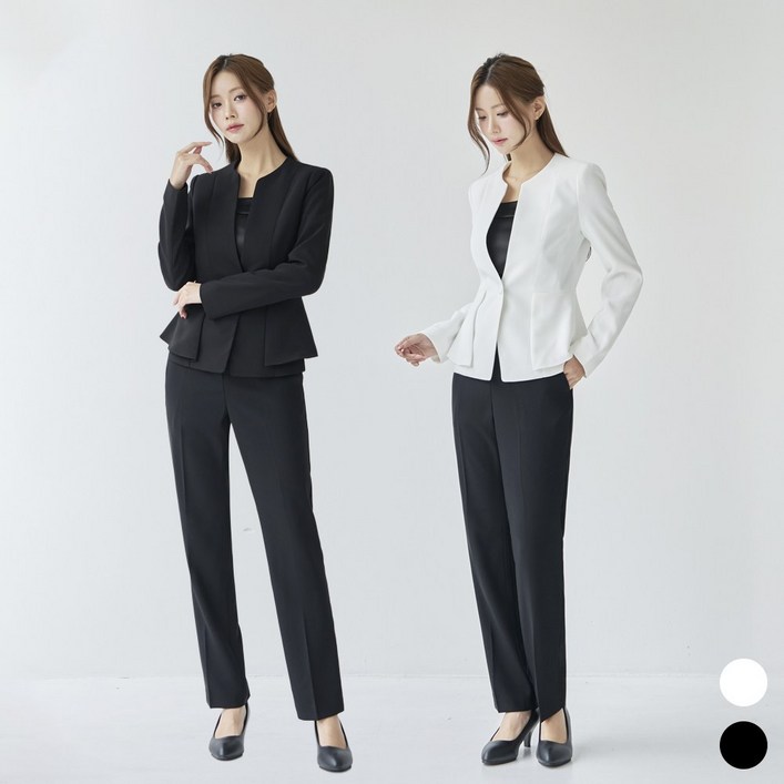 노카라 여자 바지 정장 세트 베이직 무지 일자 플레어 프릴 고급 Y날개